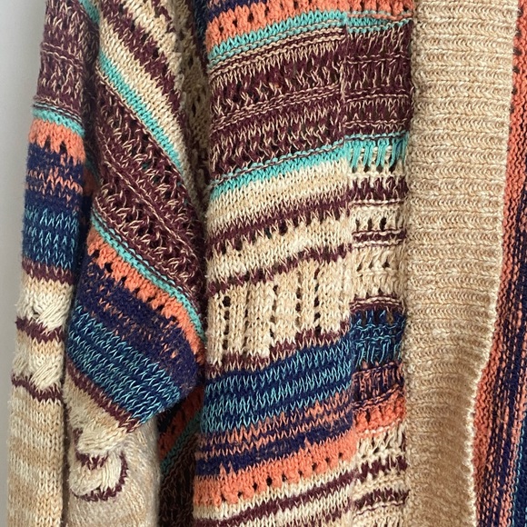 Su & Lola Boho Striped Fringe Open Cardigan Size X-Large - Picture 2 of 5